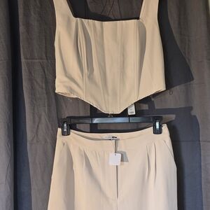 Fashion Nova Cream Karol Corset And Pant Set. Size Large New With Tags